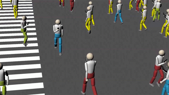 Computer Simulation Of 1500 People Looking At Smartphones And Walking