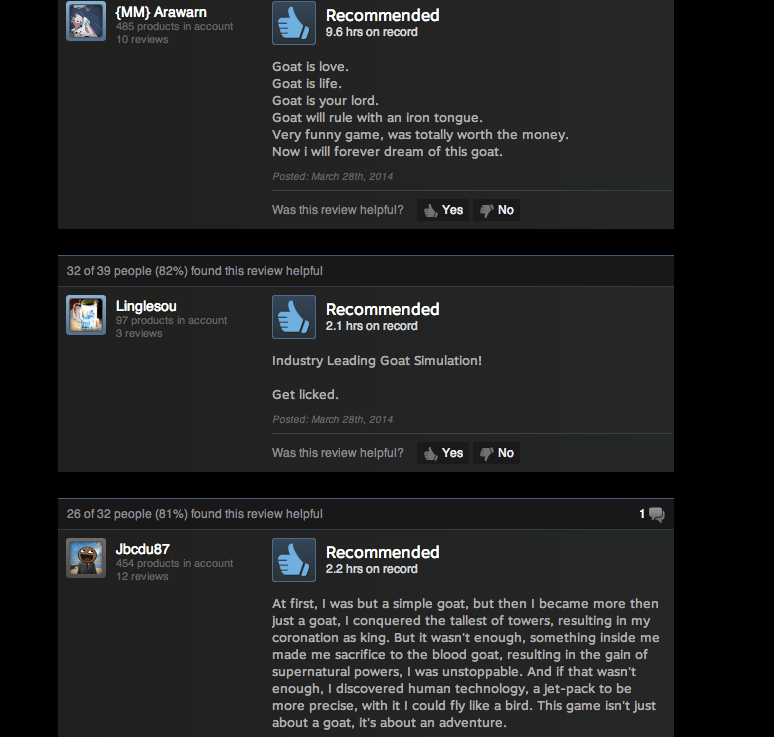 Goat Simulator, As Told By Steam Reviews