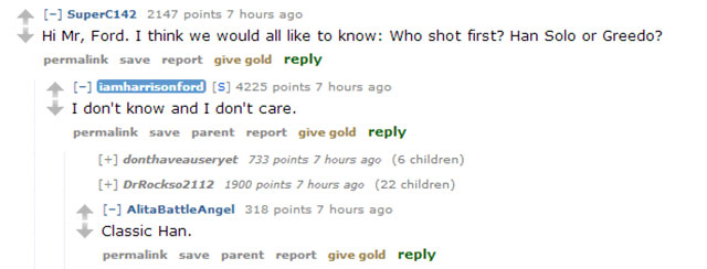 Someone Asked Harrison Ford Who Shot First
