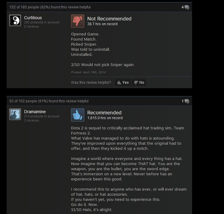 Dota 2, As Told By Steam Reviews