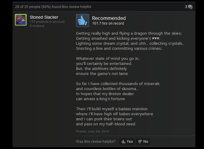 Skyrim, As Told By Steam Reviews