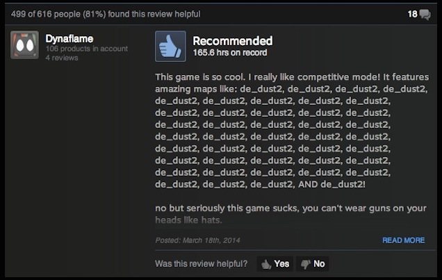 Counter-Strike: GO, As Told By Steam Reviews