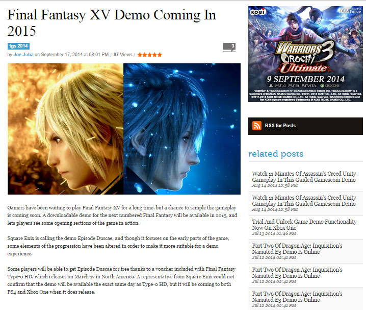 Report: Next Year, You Can Play A Demo Of Final Fantasy XV
