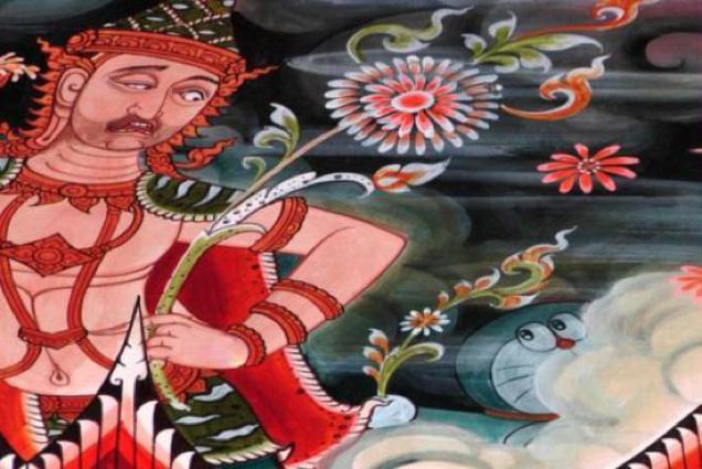 Iconic Anime Character Painted On Buddhist Temple