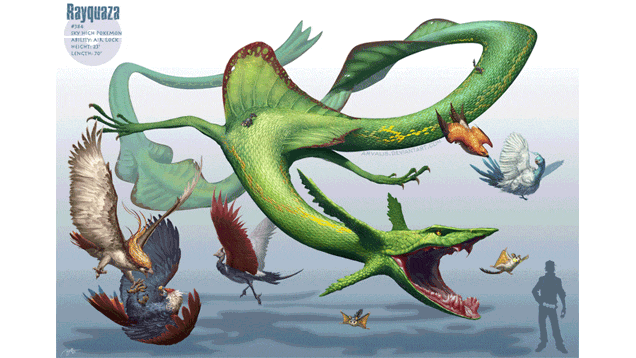 The Legendary Pokémon Rayquaza Is About To Crash Into A Group Of Flying-Types