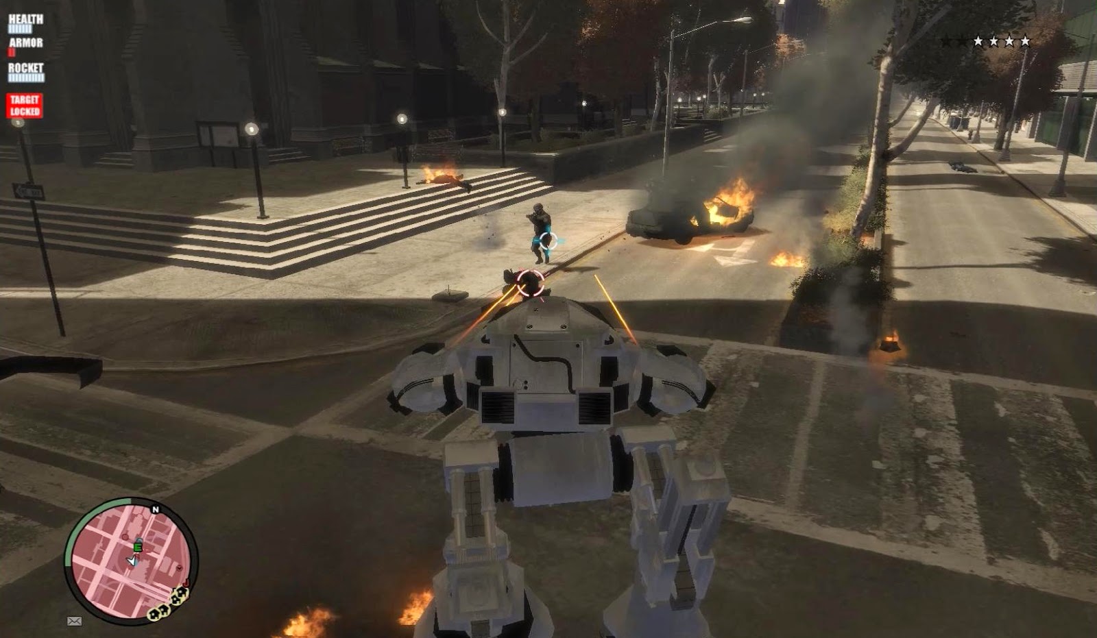RoboCop’s ED-209 Stands Proudly Over A Flaming Wreckage In GTA IV