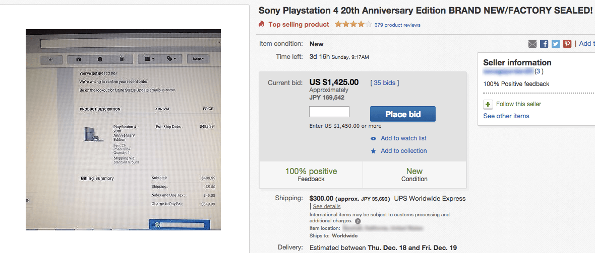 20th Anniversary PS4s Are Getting Crazy Bids On Ebay
