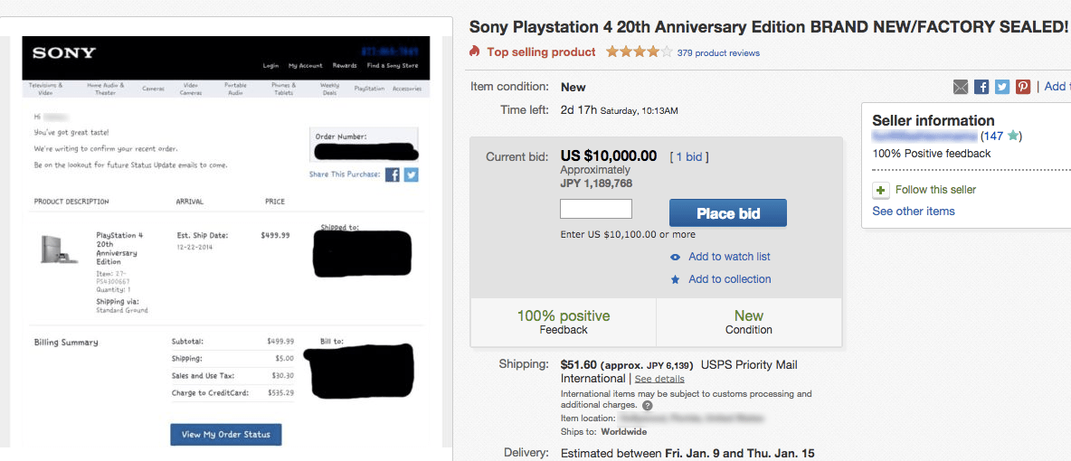 20th Anniversary PS4s Are Getting Crazy Bids On Ebay