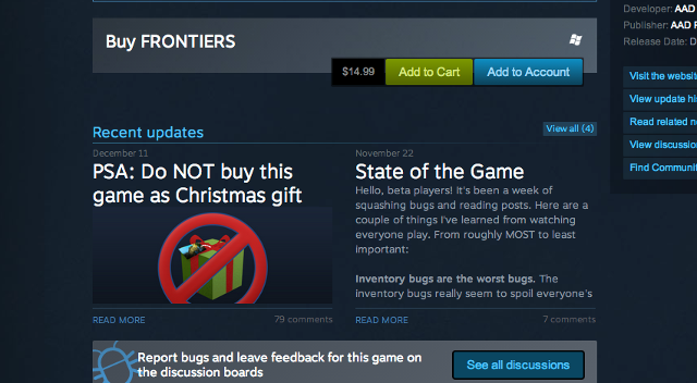Dev On Steam Warns: ‘Do NOT Buy This Game As A Christmas Gift’