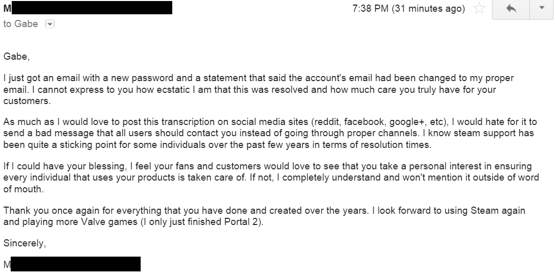 Gabe Newell Shows Us How Customer Support Is Done