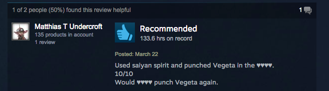 Dragon Ball Xenoverse, As Told By Steam Reviews