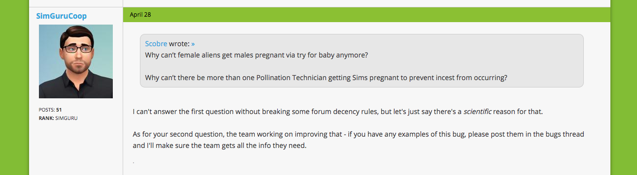 The Sims Bug Abducts Men, Makes Them Pregnant