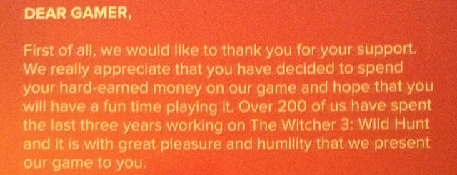 The Witcher 3 Has A Heartfelt Thank You Note Inside