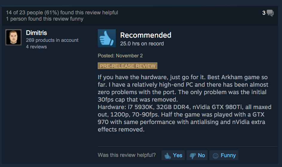 Arkham Knight’s Steam Reviews Are Getting Flagged As ‘Pre-Release’ … Again