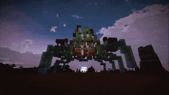 A Minecraft Spider Mech, Crawling Under The Night Sky
