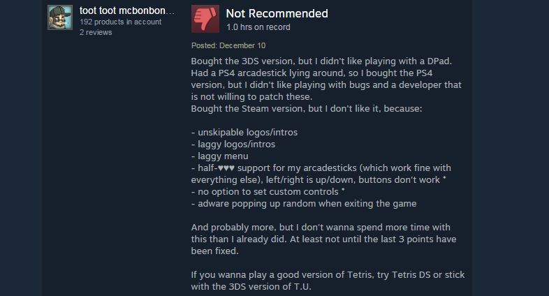 My First Steam Refund Request Is Tetris