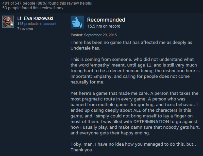 Undertale's Steam review section is pretty funny