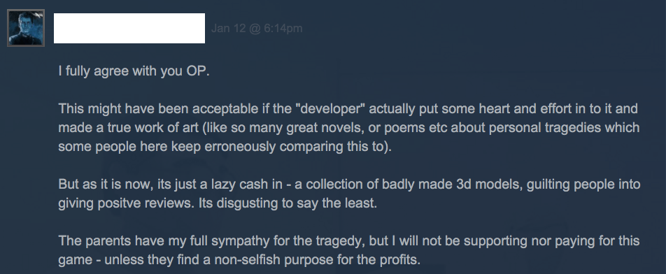 That Dragon, Cancer’s Developers Are OK With Arsehole Steam Discussions