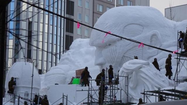 A Giant Attack On Titan Snow Sculpture Makes Perfect Sense