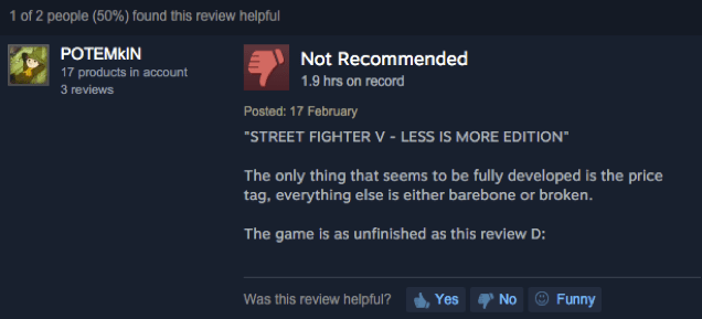 Street Fighter V, As Told By Steam Reviews