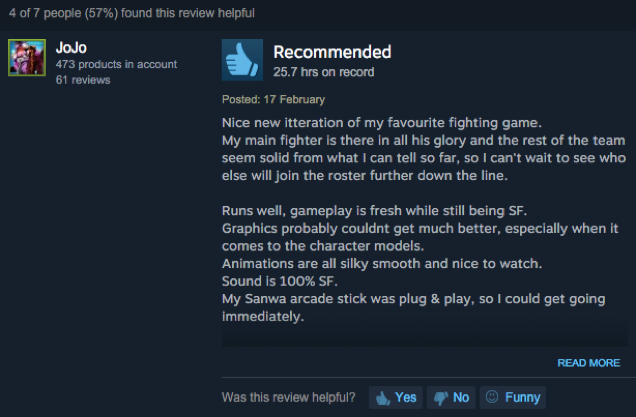 Street Fighter V, As Told By Steam Reviews