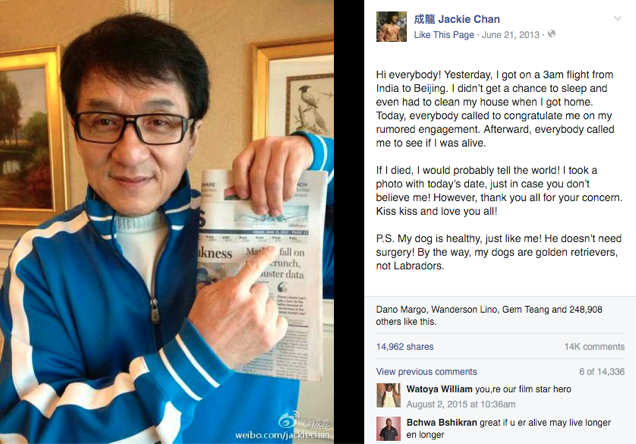No, Jackie Chan Is Not Dead