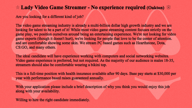 Unexpected Job Requirement For Video Game Streamers: ‘Be Comfortable Wearing A Bikini Top’