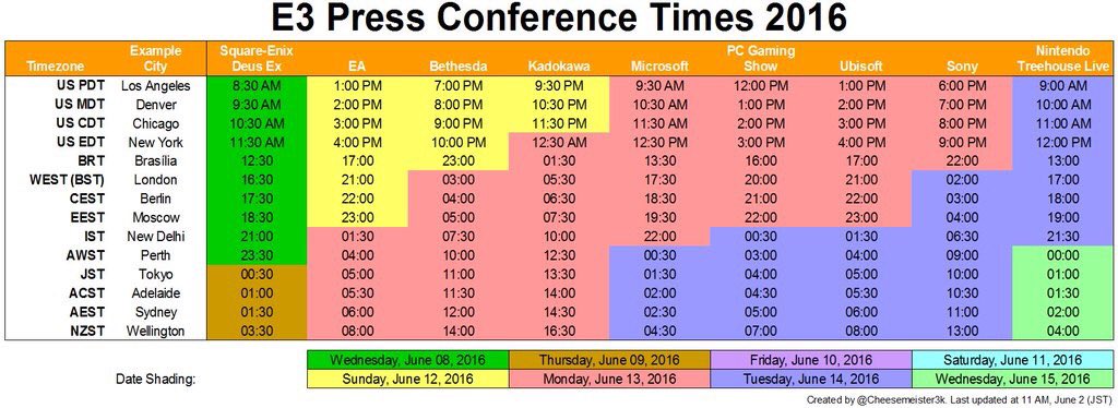 The E3 2016 Press Conference Schedule