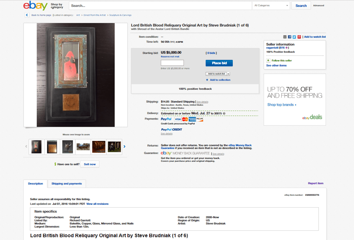 Richard Garriott’s Blood Pulled From eBay, Probably Because It Was Blood