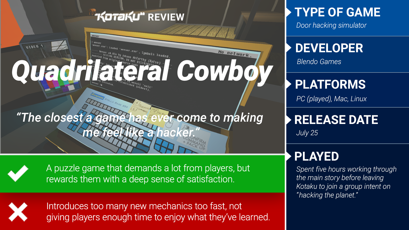 Quadrilateral Cowboy: The Kotaku Review