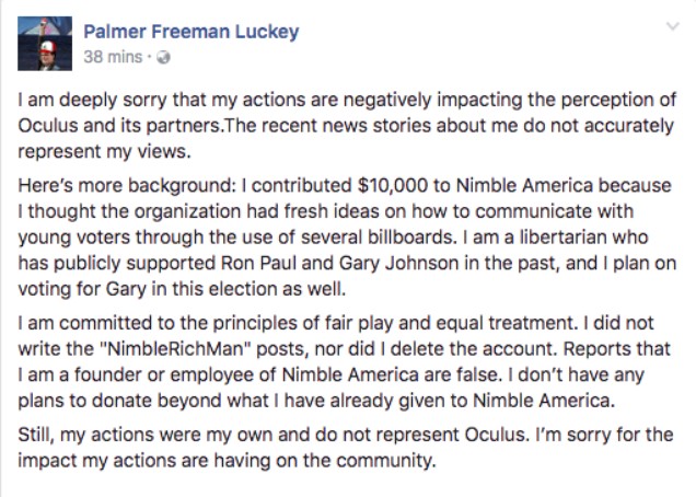 Palmer Luckey Comments On His Political Involvement, Says He’s Voting Libertarian