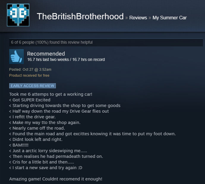My Summer Car, As Told By Steam Reviews