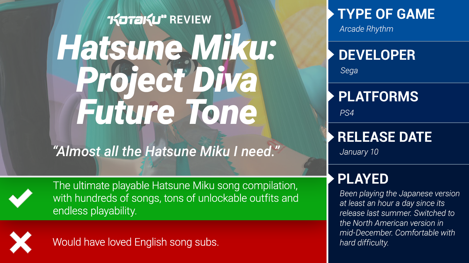 Hatsune Miku Project Diva Future Tone: The Kotaku Review