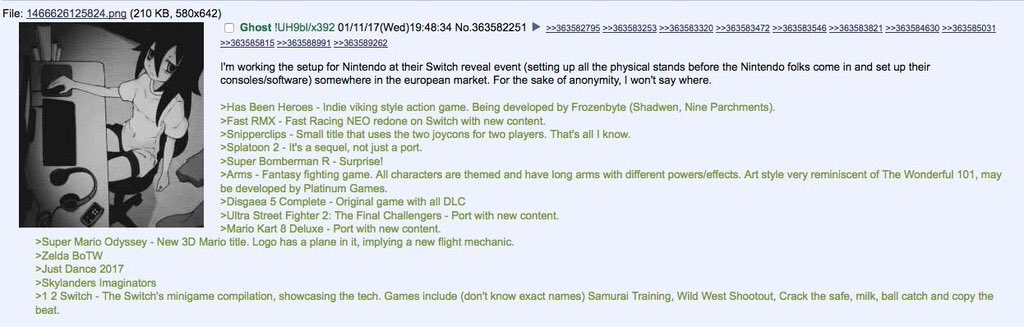 A Random 4chan Poster Leaked Nintendo’s Switch Event Before It Began