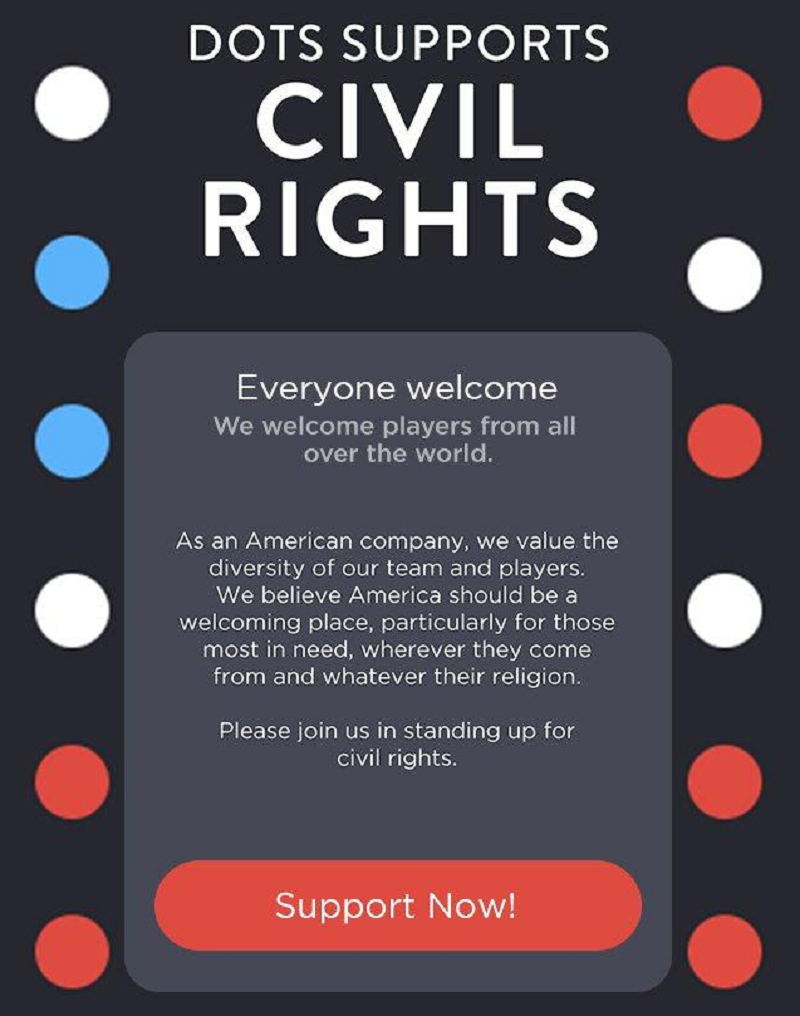 Dots Games Ask Players To Donate To ACLU In Light Of Trump’s Travel Ban