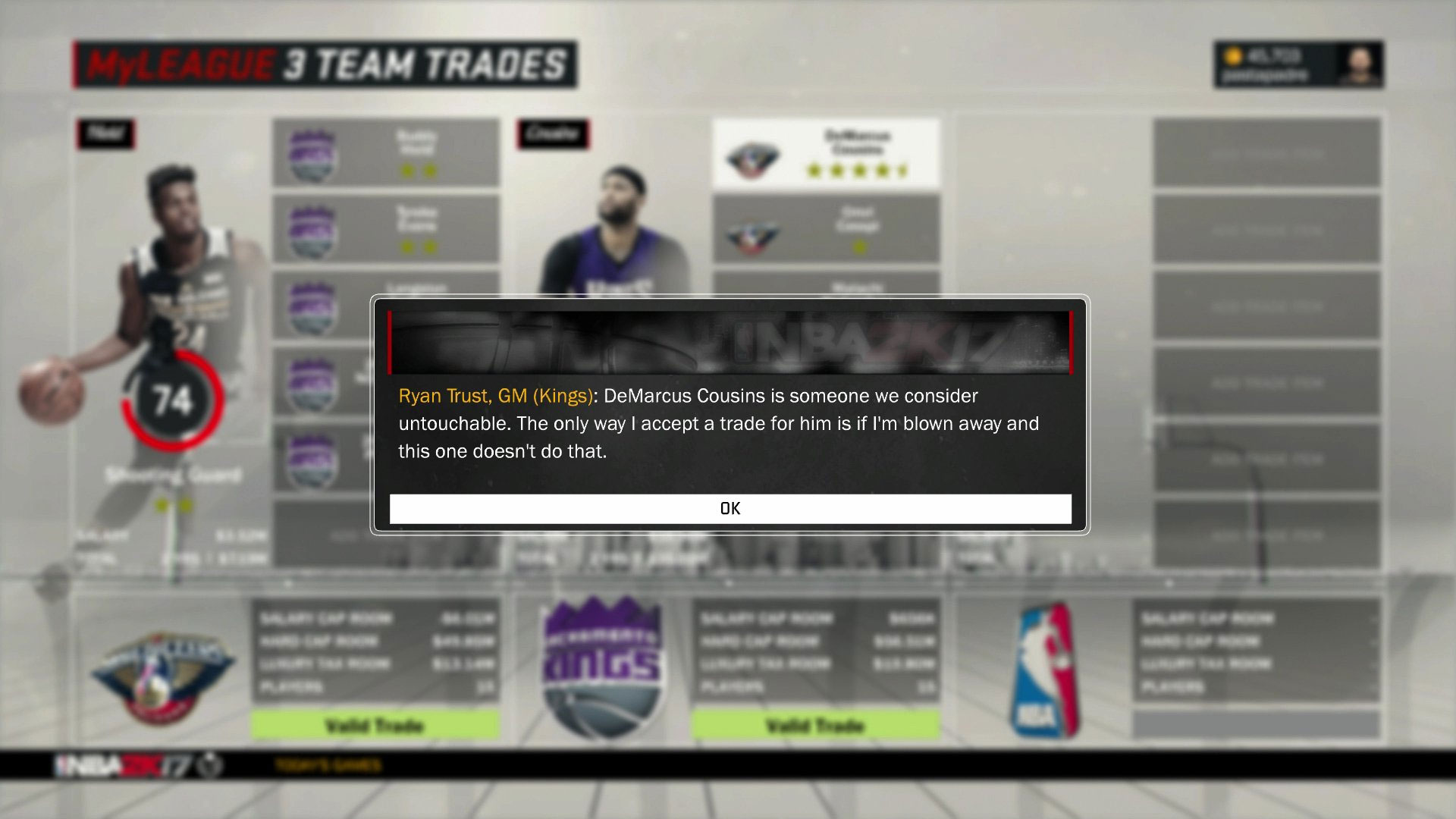DeMarcus Cousins’ Trade Was So Bad NBA 2K17 Won’t Let You Do It
