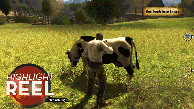 Video Game Hero Punches Cow Into Pieces