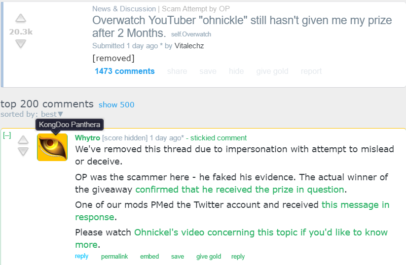 Overwatch YouTuber Gets Harassed After Redditor Makes False Accusations