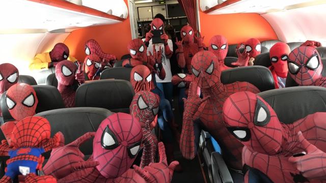 Spider-Man Cosplayers Fill Aeroplane 
