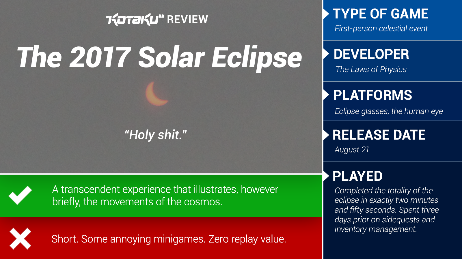 The 2017 Solar Eclipse: The Kotaku Review