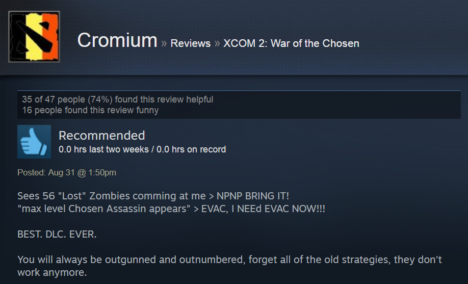 XCOM 2: War Of The Chosen, As Told By Steam Reviews