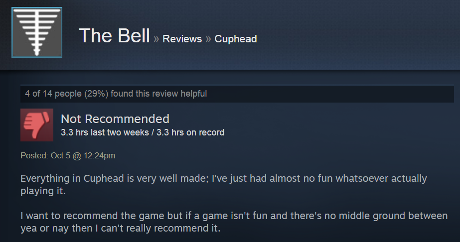 Cuphead, As Told By Steam Reviews