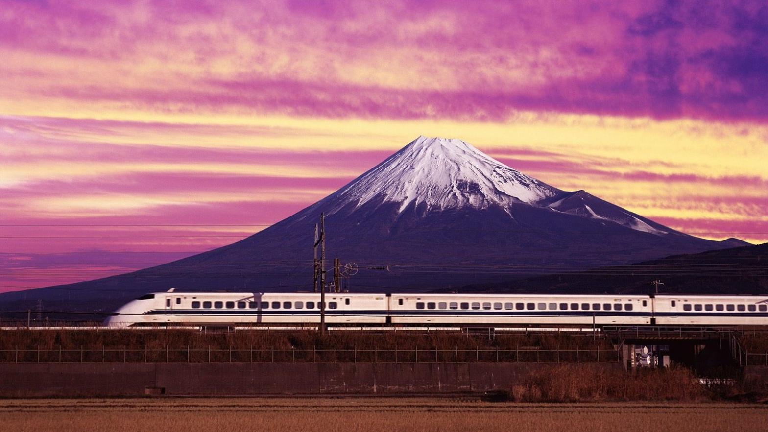 Mount Fuji with a nice purple sky as a backdrop