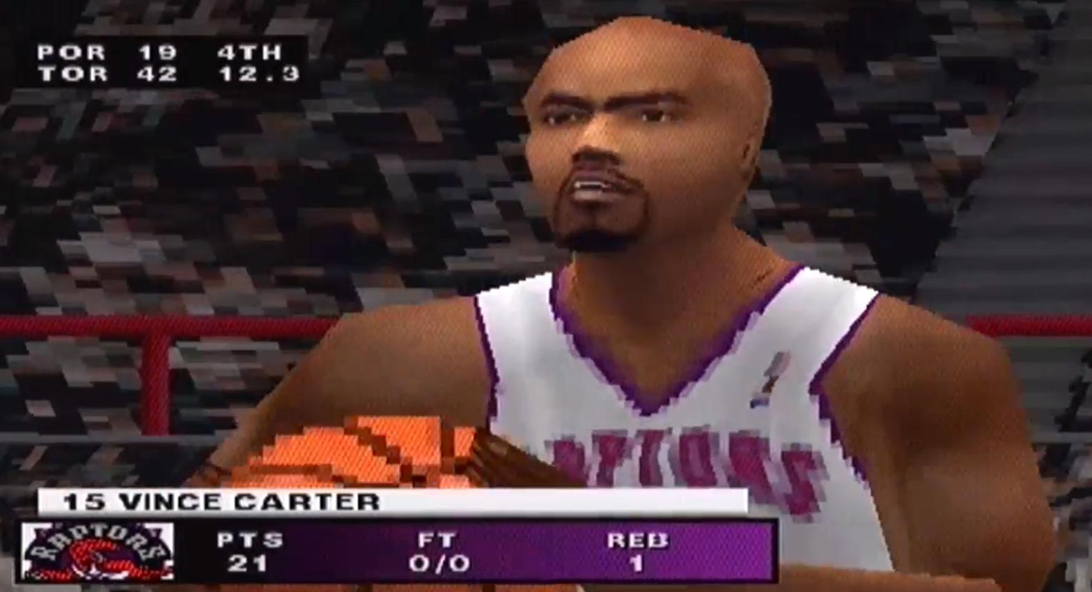 This is actually from the PS1 version of NBA Live 2000 since I couldn't find any footage or images of Carter on the N64.