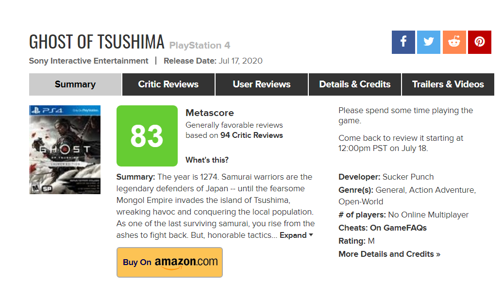 Screenshot: Metacritic 