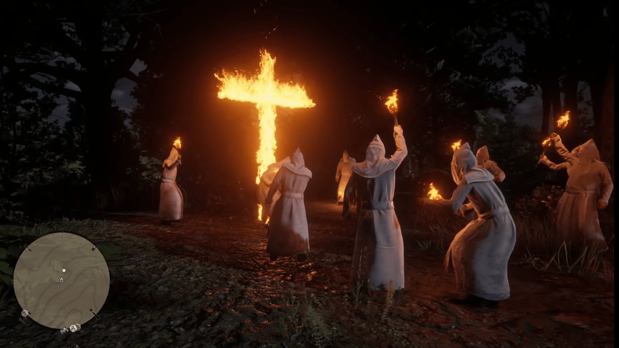 An encounter with the KKK in Red Dead Redemption 2.  (Screenshot: Rockstar Games (via YouTuber AFGuides HD, Other)