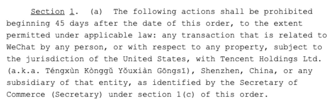 Image: Section 1 of the order is less clear that it’s only Wechat being targeted here.