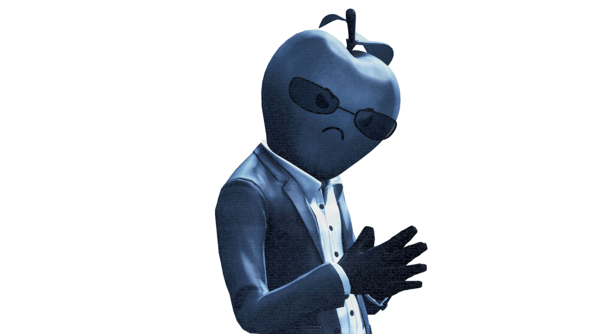 The Tart Tycoon skin, a frowning apple in a suit. (Screenshot: Epic Games)
