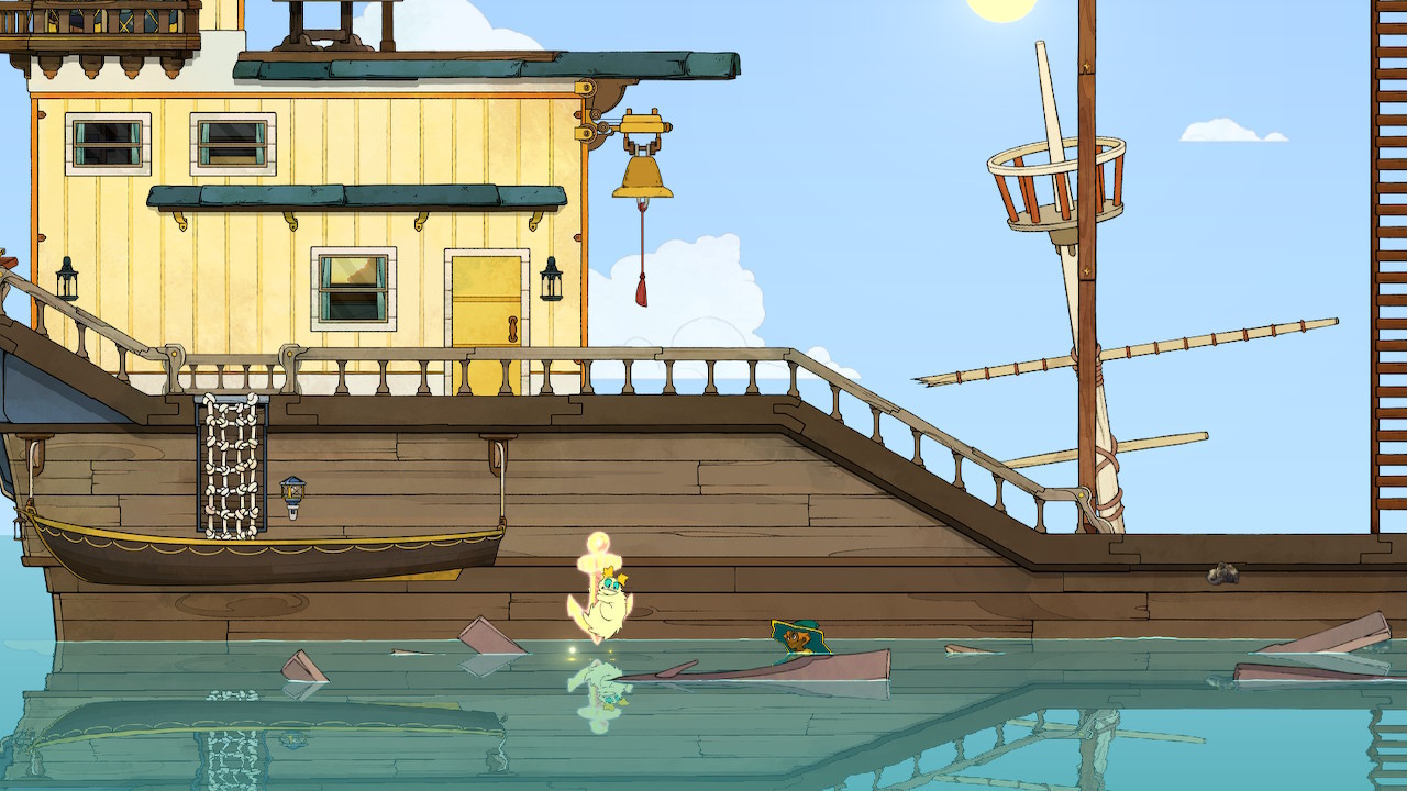 A cat can't dive without an anchor. (Screenshot: Thunder Lotus Games / Kotaku)