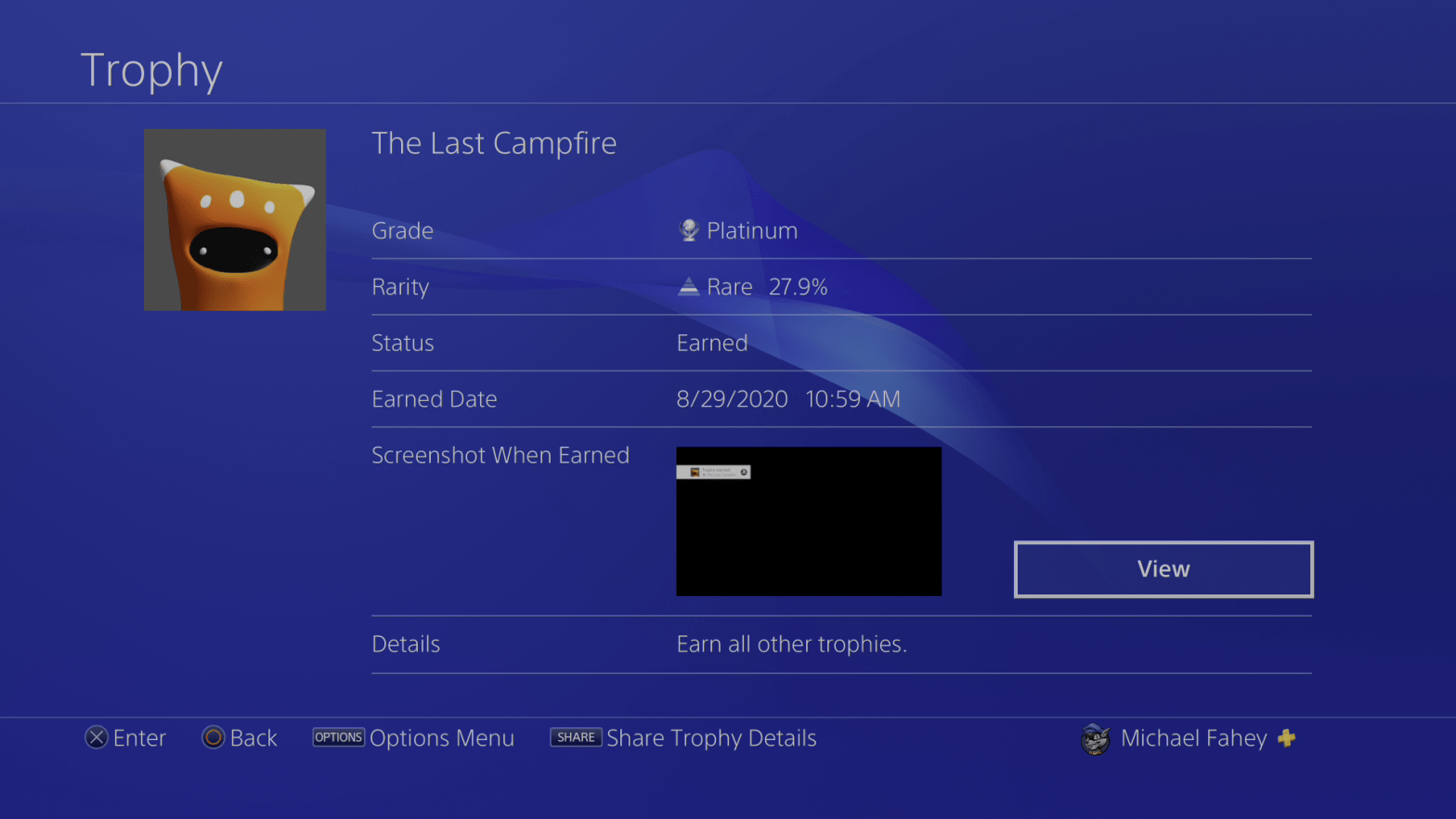 Only 27.9 per cent of players have earned this rare trophy.  (Screenshot: PlayStation )